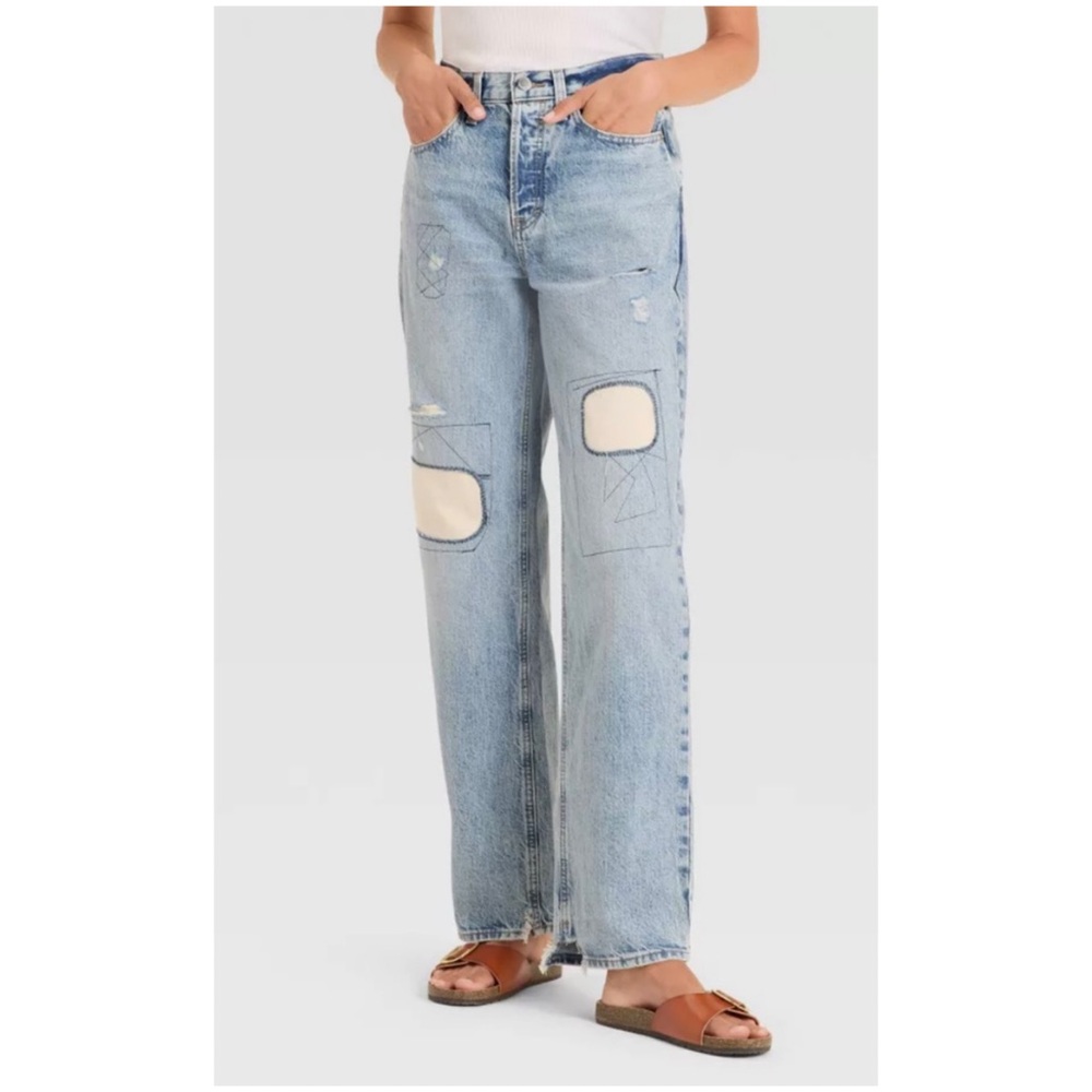 Universal Thread Mid-Rise Patchwork 90's Baggy Jeans (Medium Wash - 4 Regular)